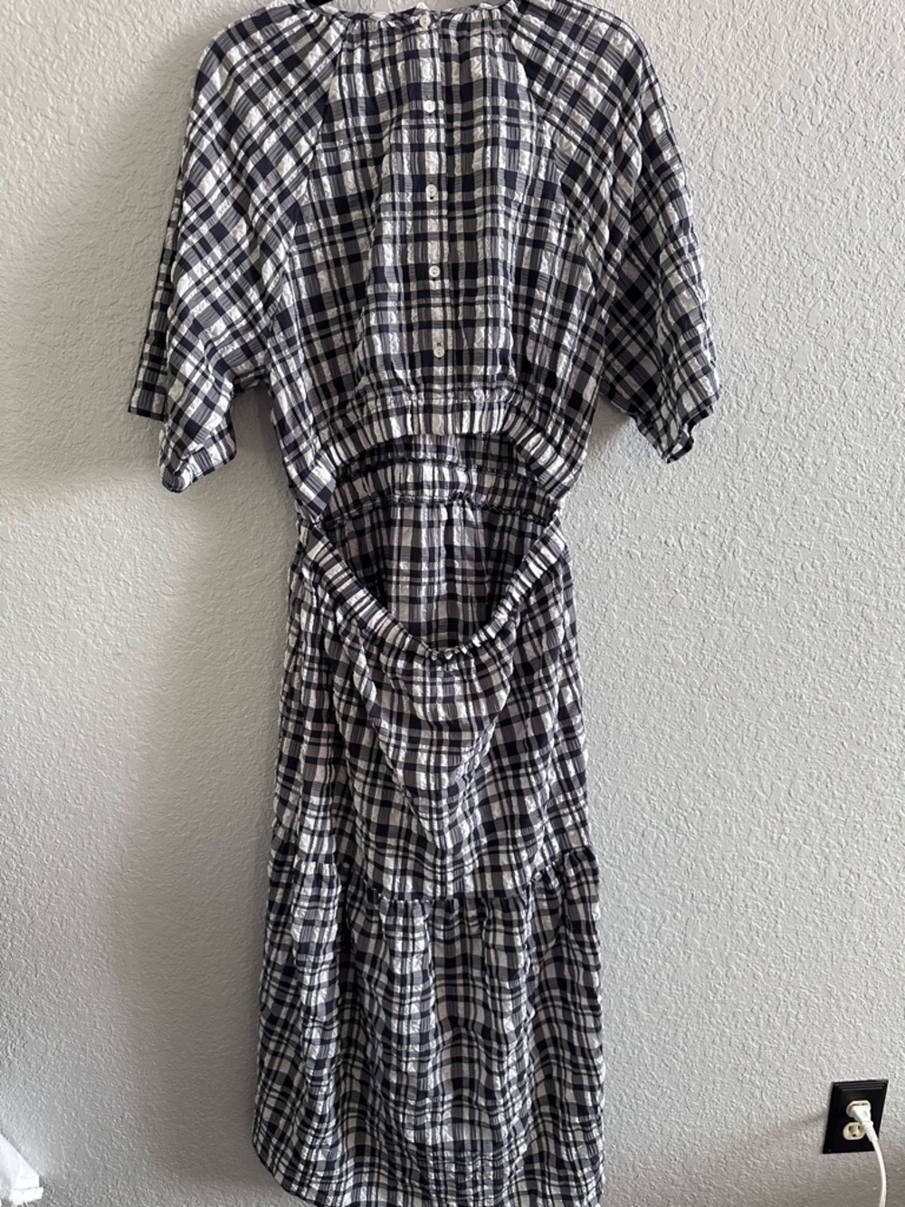 NWT Just Female Hamilton Cut Dress Plaid Seersucker Open Back Midi Dress L - Picture 5 of 12